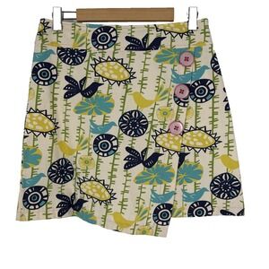 Beebop & Wally Skirt Womens XS Multicolor Bird Floral‎ Scandi Wrap Button Short